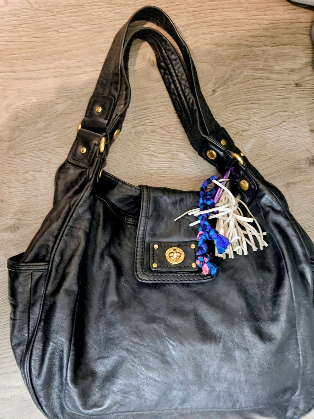Marc by Marc Jacobs Black Leather Shoulder Bag with Gold Hardware